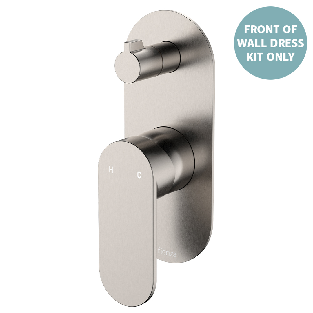 Fienza Empire Slim Wall Diverter Mixer Lg Oval Plate Vertical Dress Kit Brushed Nickel Lf