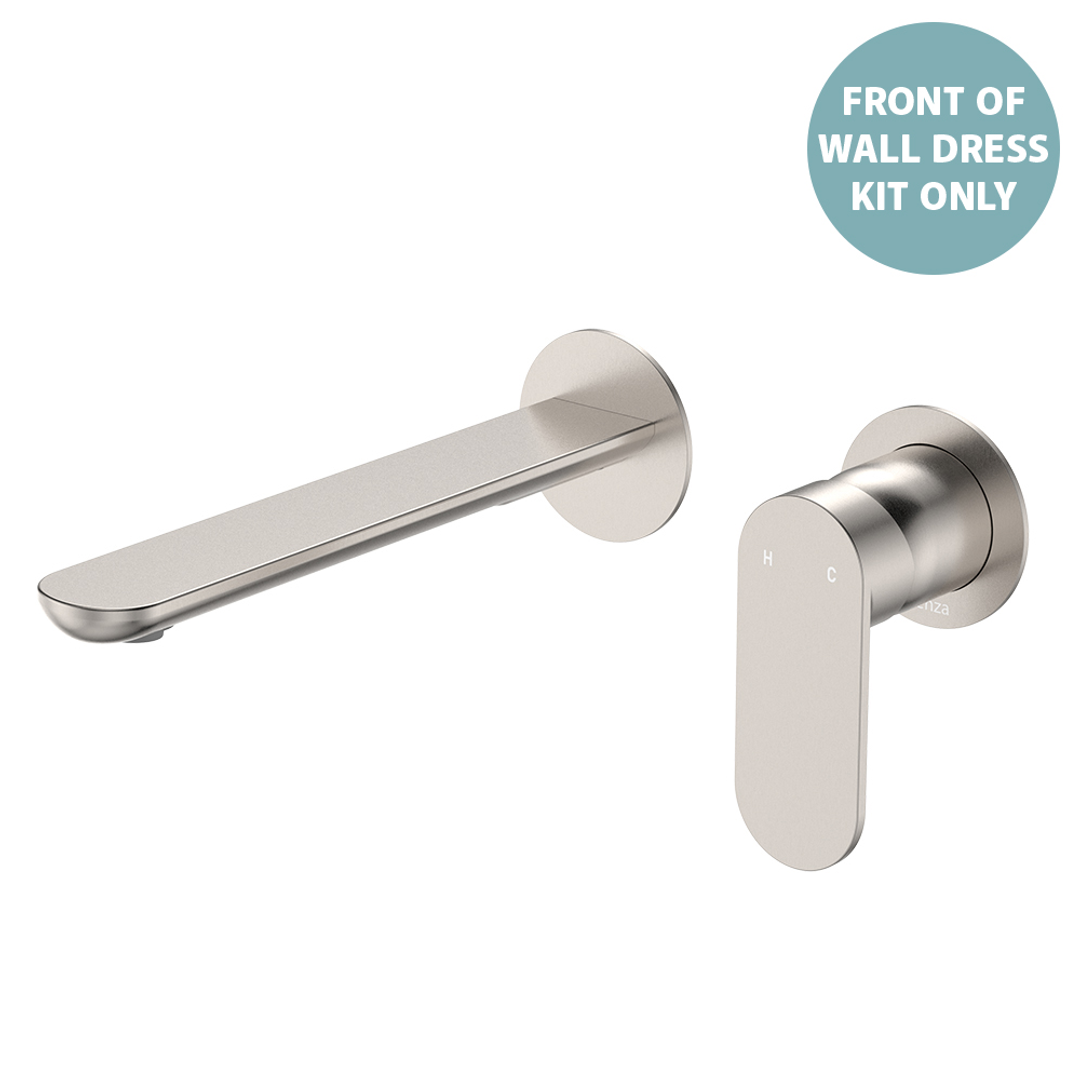 Fienza Empire Slim Basin/Bath Wall Mixer Set Round Plates 200mm Dress Kit Brushed Nickel Lf