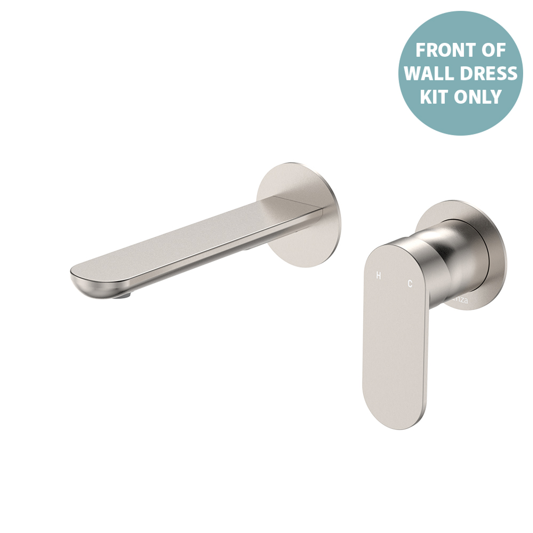 Fienza Empire Slim Basin/Bath Wall Mixer Set Round Plates 160mm Dress Kit Brushed Nickel Lf
