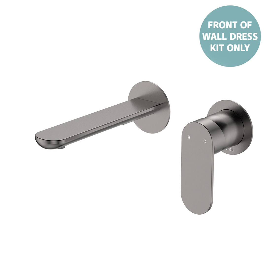 Fienza Empire Slim Basin/Bath Wall Mixer Set Round Plates 200mm Dress Kit Gun Metal Lf