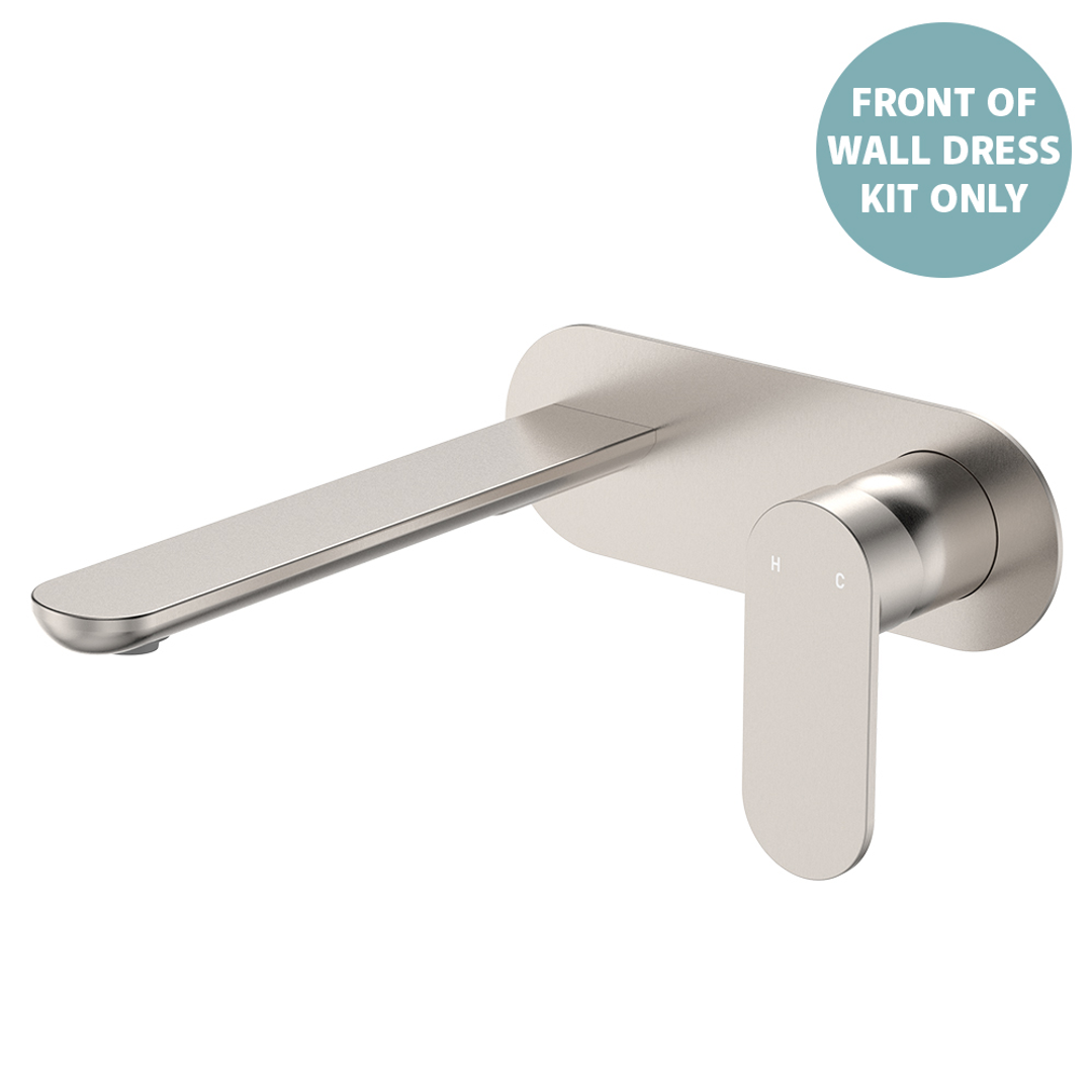 Fienza Empire Slim Basin/Bath Wall Mixer Set Oval Plate 200mm Dress Kit Brushed Nickel Lf