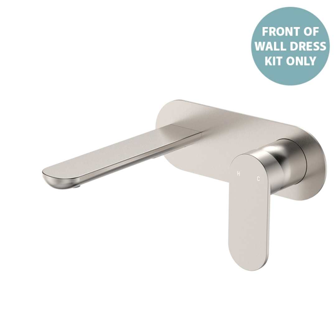Fienza Empire Slim Basin/Bath Wall Mixer Set Oval Plate 160mm Dress Kit Brushed Nickel Lf