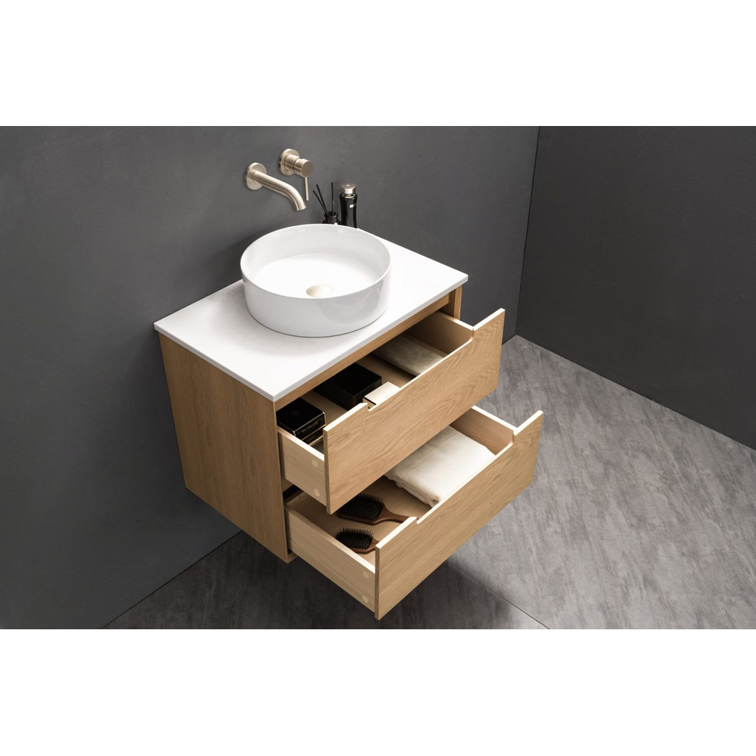 Noveen Elwood 750Mm Wall Hung Vanity Calacatta Marble Natural Sierra Oak