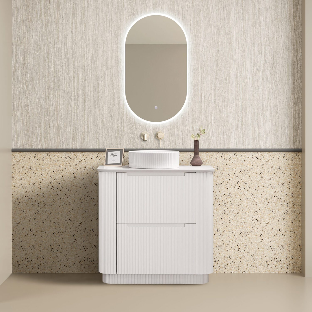 Noveen Almere 900Mm Freestanding Vanity Calacatta Marble Alpine White