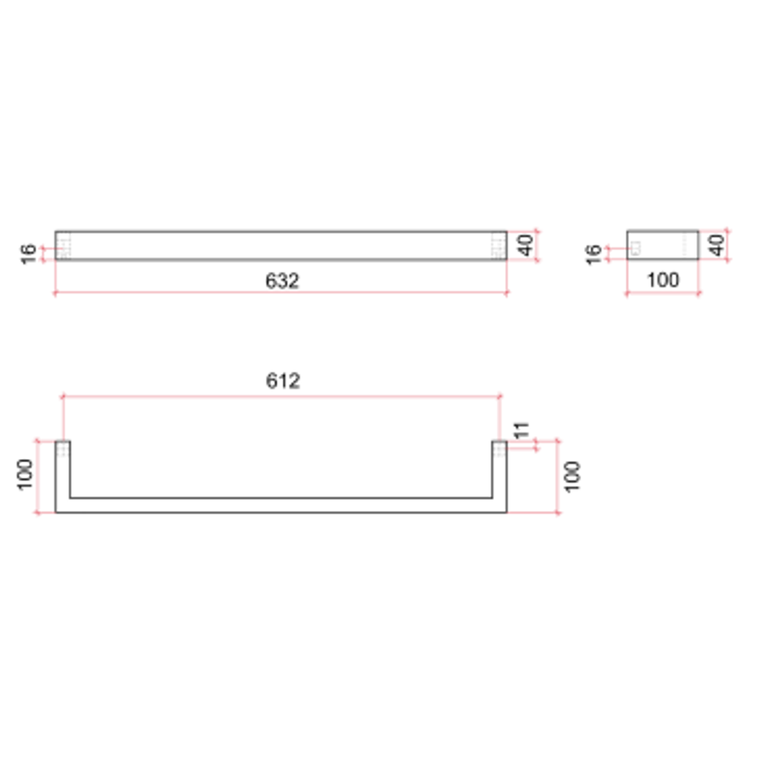 Thermorail Single Heated Towel Rail 12V 632mm - Brushed
