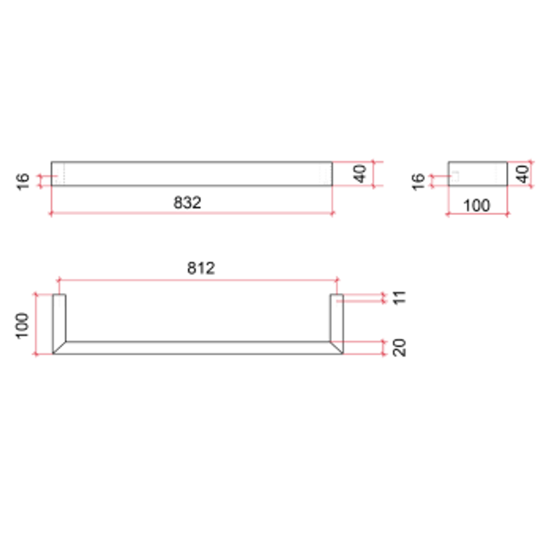 Thermorail Square Single Rail 832X40X100mm 30Watts - Matt Black