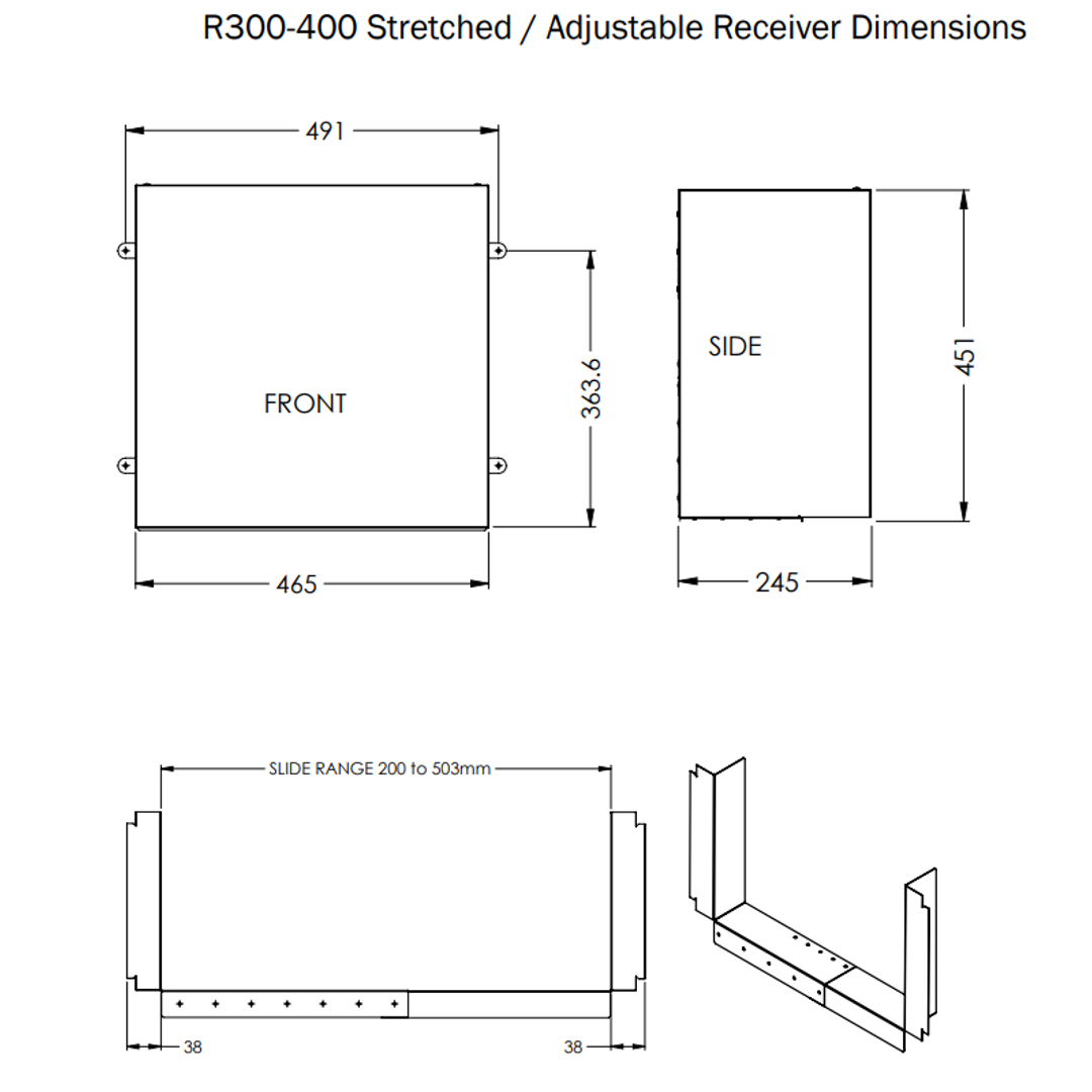 Dam Buster Stretched R300-400 Flatback Rainhead With Adjustable Receiver
