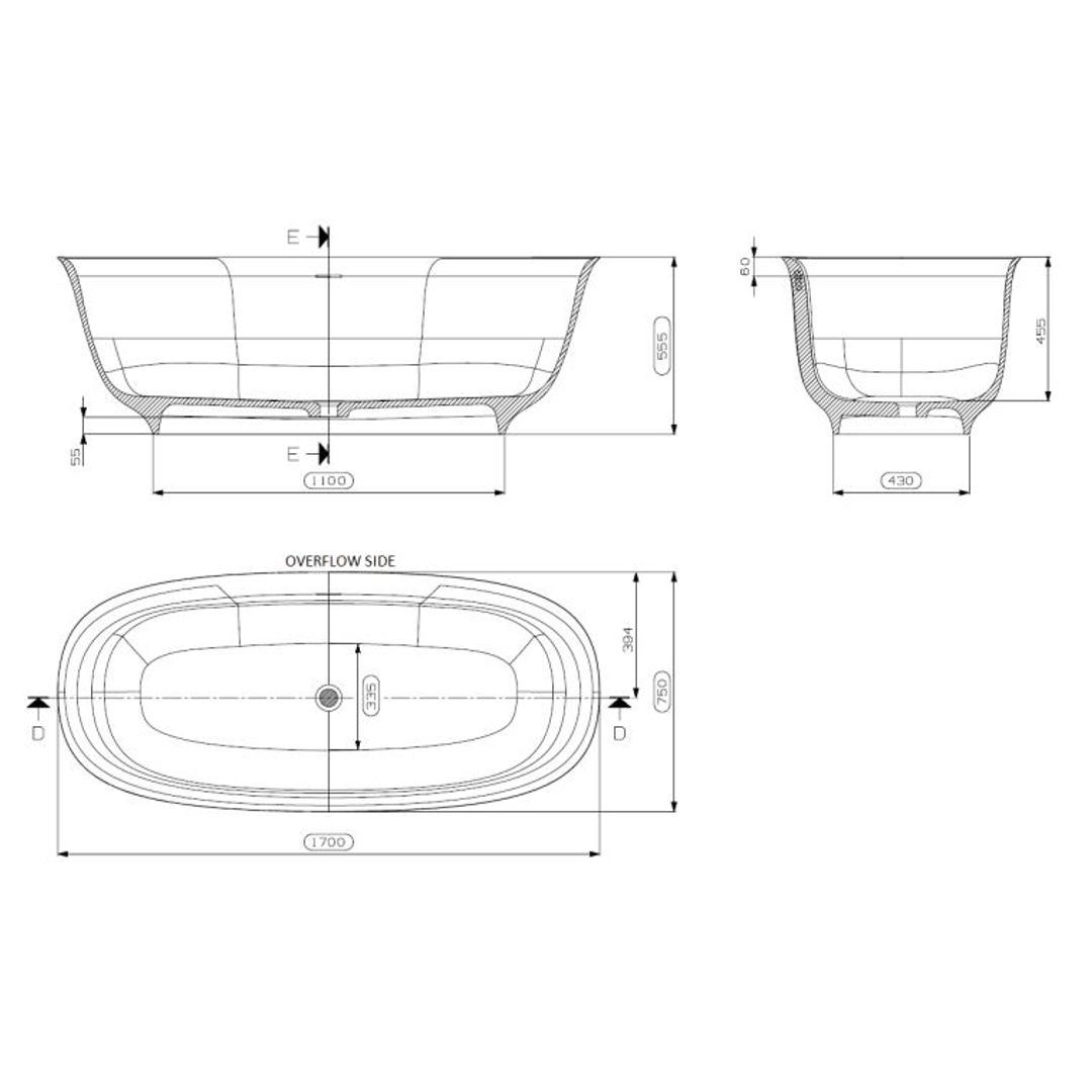 Domus Living Caria Stone Freestanding Bath Matte Black 1700mm