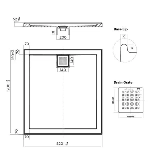 Ocean Eco 820X1200 4 Sided Tile Flange Shower Base