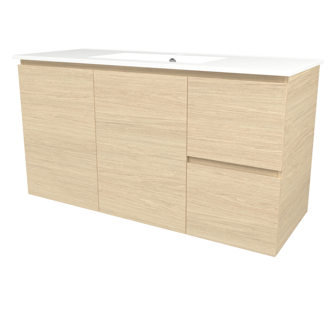 Timberline Elemental 1200Mm Fs/Wh Vanity Silk Primavera Oak Centre Bowl Alpha Top