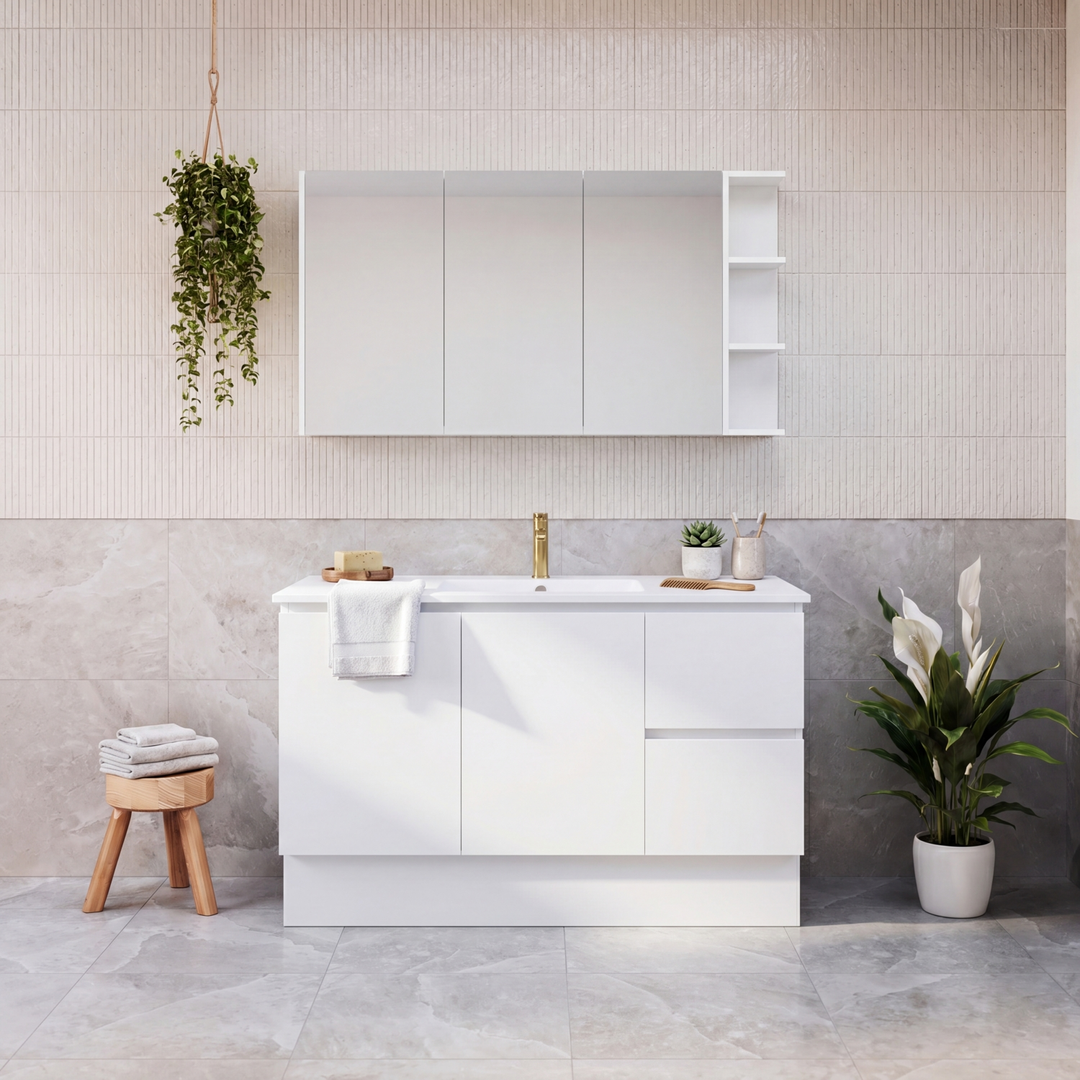 Timberline Elemental 1200Mm Fs/Wh Vanity White Ultra Matt Centre Bowl Alpha Top