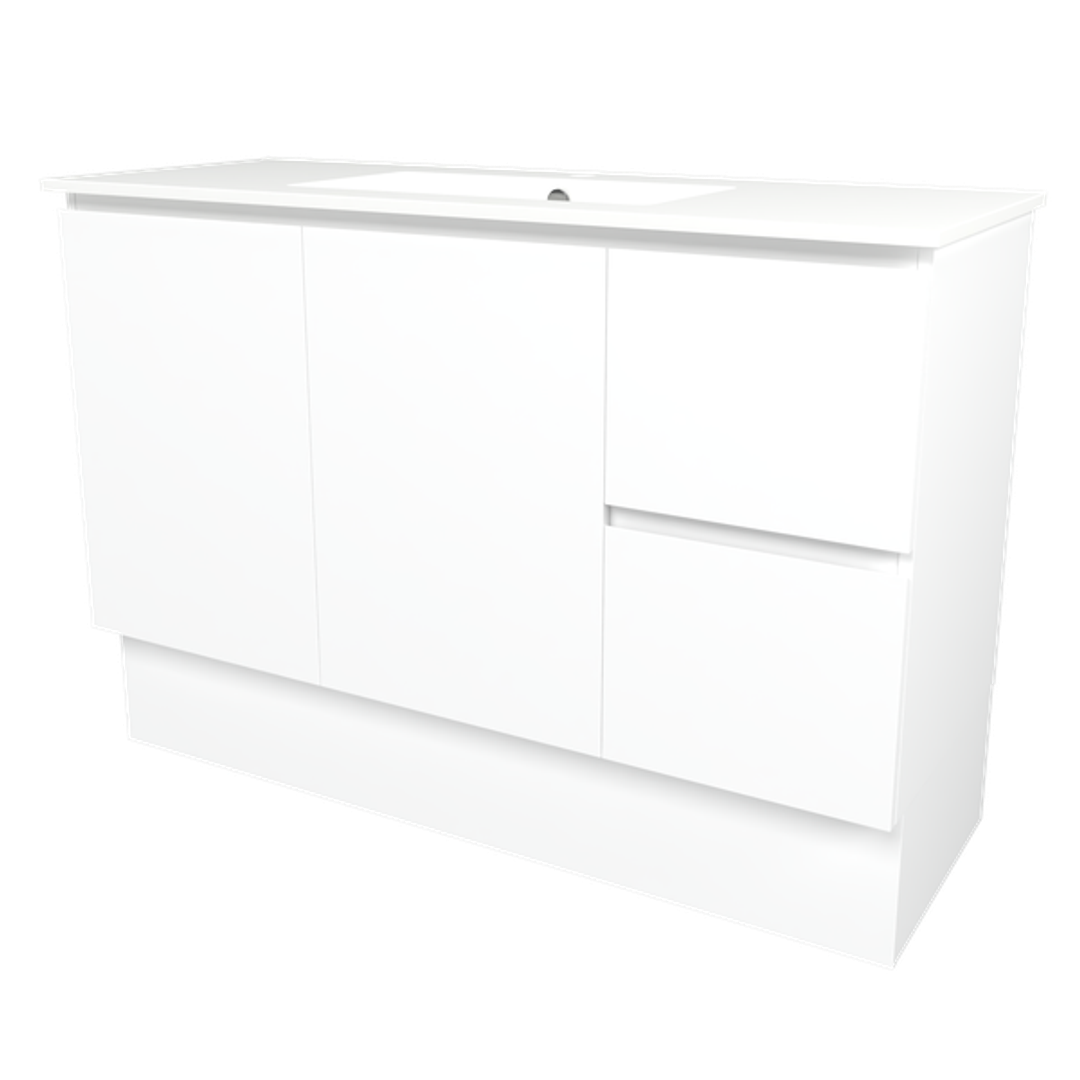 Timberline Elemental 1200Mm Floor Standing Vanity White Ultra Matt Centre Bowl Alpha Top