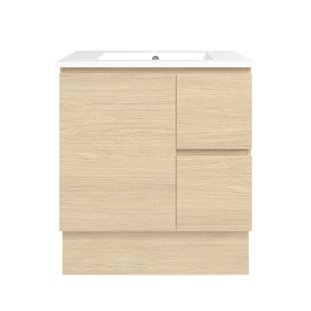 Timberline Elemental 750Mm Floor Standing Vanity Silk Primavera Oak Centre Bowl Alpha Top