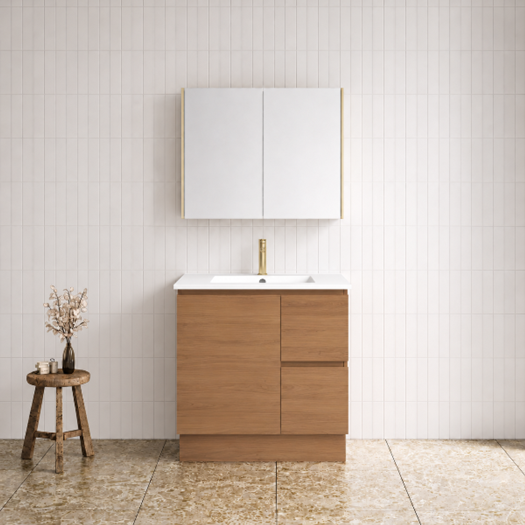 Timberline Elemental 750Mm Floor Standing Vanity Tassie Oak Centre Bowl Alpha Top