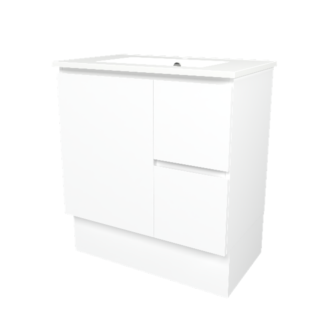 Timberline Elemental 750Mm Floor Standing Vanity White Ultra Matt Centre Bowl Alpha Top