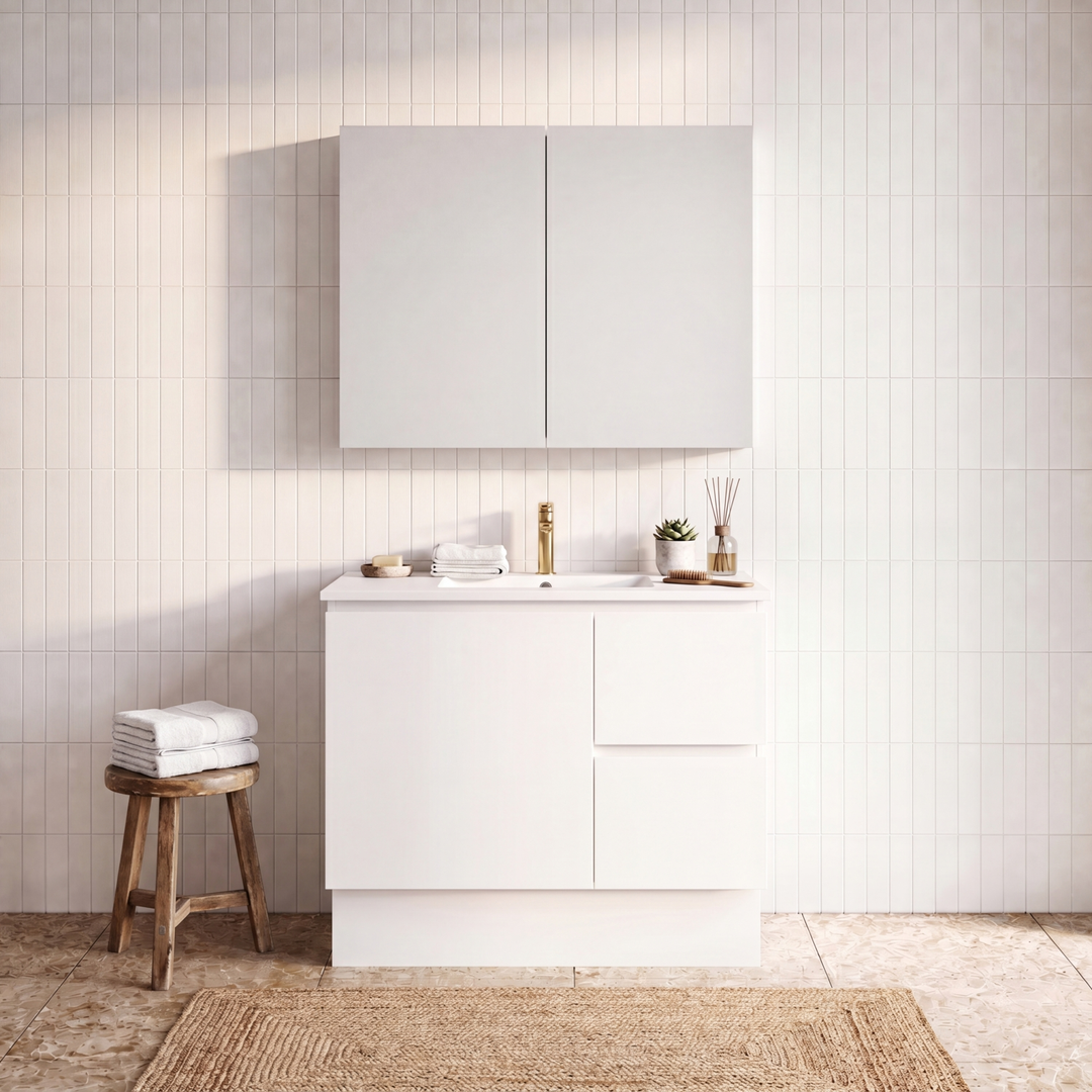 Timberline Elemental 900Mm Fs/Wh Vanity White Ultra Matt Centre Bowl Alpha Top