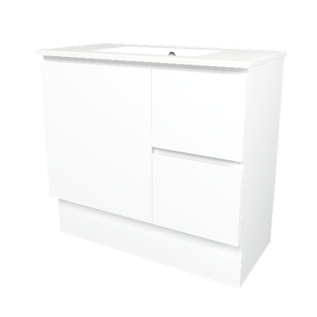 Timberline Elemental 900Mm Floor Standing Vanity White Ultra Matt Centre Bowl Alpha Top