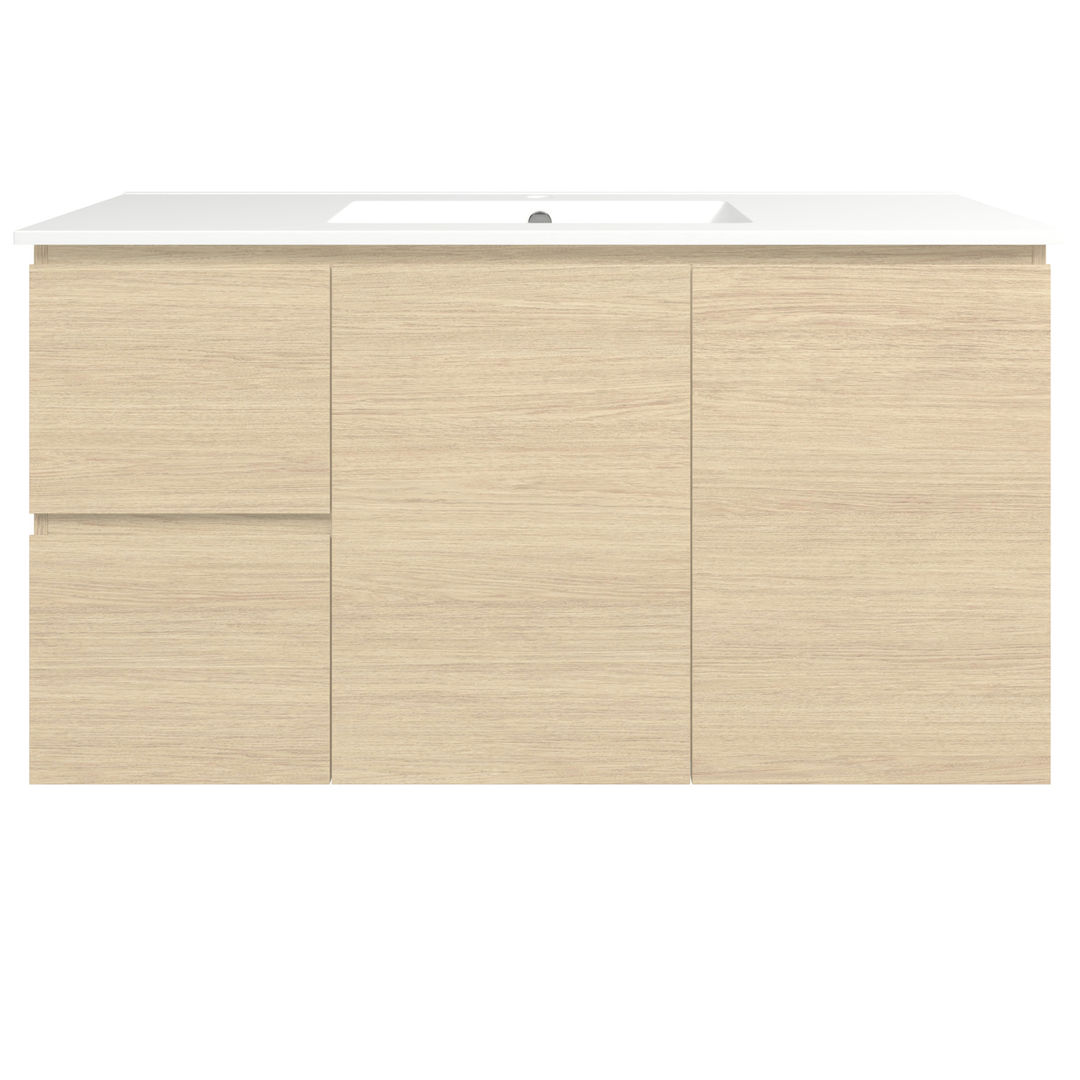 Timberline Elemental Left 1200Mm Fs/Wh Vanity Silk Primavera Oak Centre Bowl Alpha Top