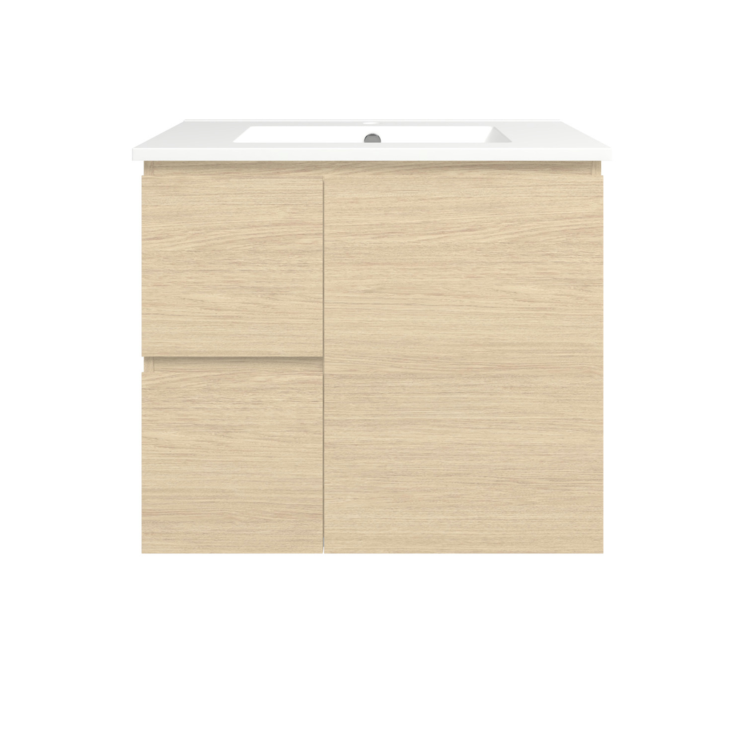 Timberline Elemental Left 750Mm Fs/Wh Vanity Silk Primavera Oak Centre Bowl Alpha Top