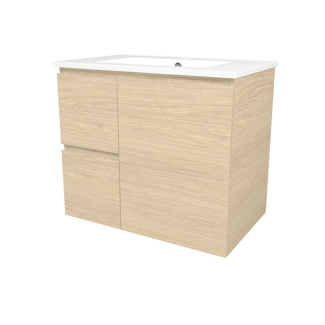 Timberline Elemental Left 750Mm Fs/Wh Vanity Silk Primavera Oak Centre Bowl Alpha Top