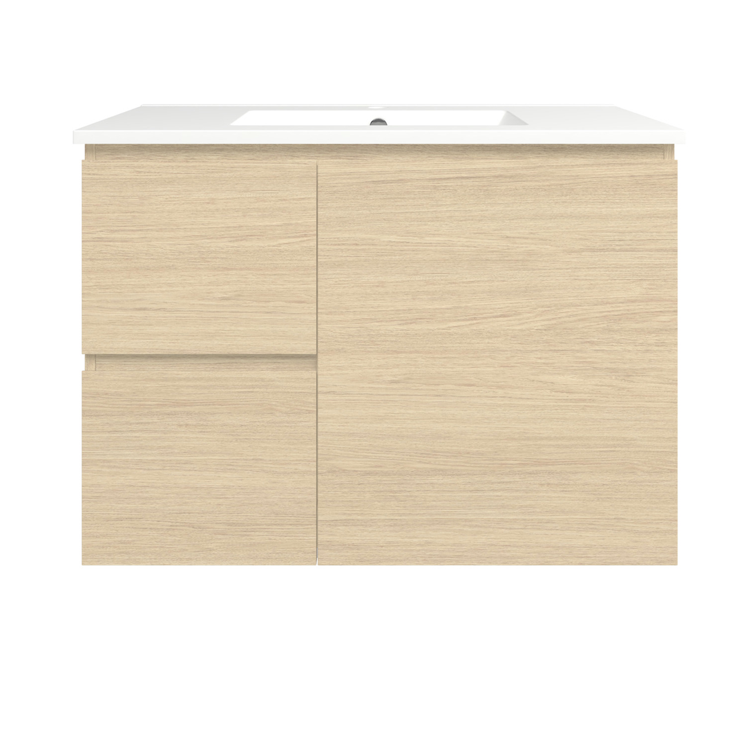 Timberline Elemental Left 900Mm Fs/Wh Vanity Silk Primavera Oak Centre Bowl Alpha Top