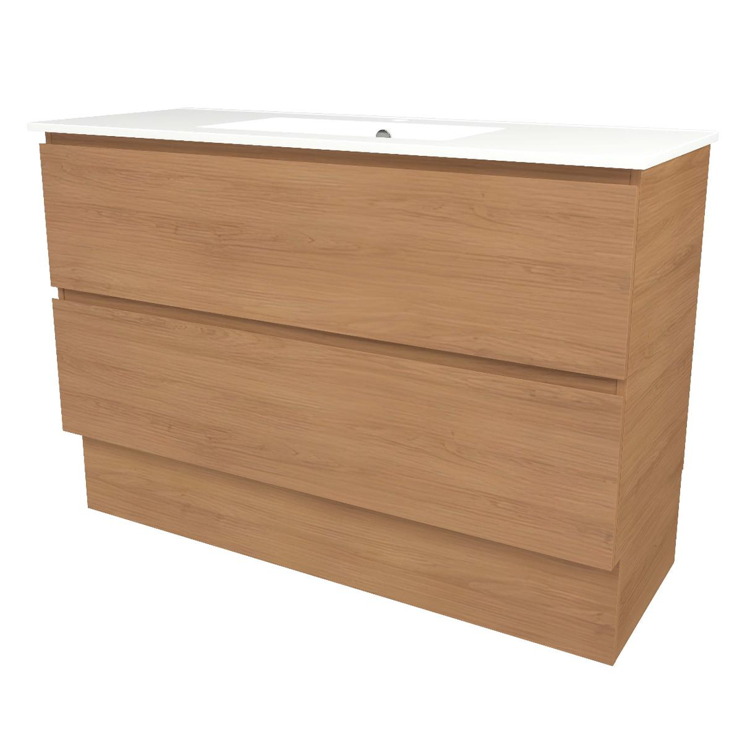 Timberline Elemental Plus 1200Mm Floor Standing Vanity Tassie Oak Centre Bowl Alpha Top