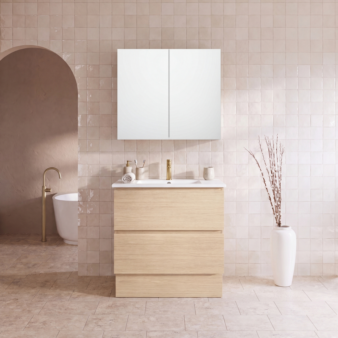 Timberline Elemental Plus 900Mm Fs/Wh Vanity Silk Primavera Oak Centre Bowl Alpha Top
