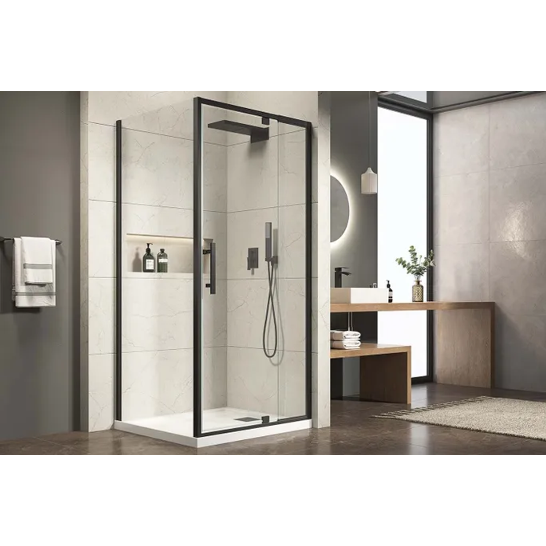 OCEANO STONELITE ECO BASE 1000 X 1000 CURVED CORNER REAR OUTLET CHROME WASTE