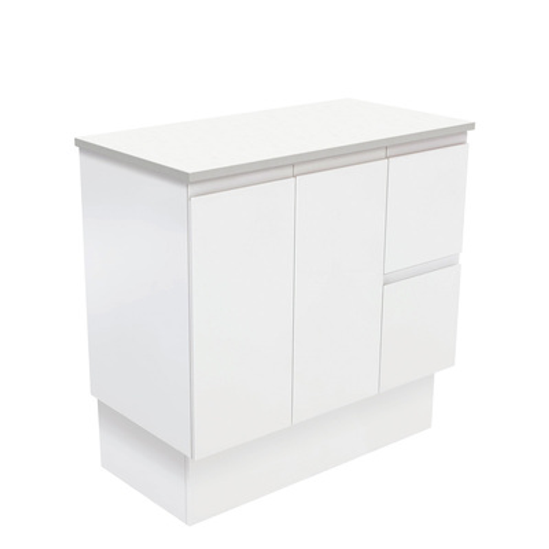 FIENZA 900MM FINGERPULL CABINET ONLY ON KICKER LEFT DRAWERS MATTE WHITE