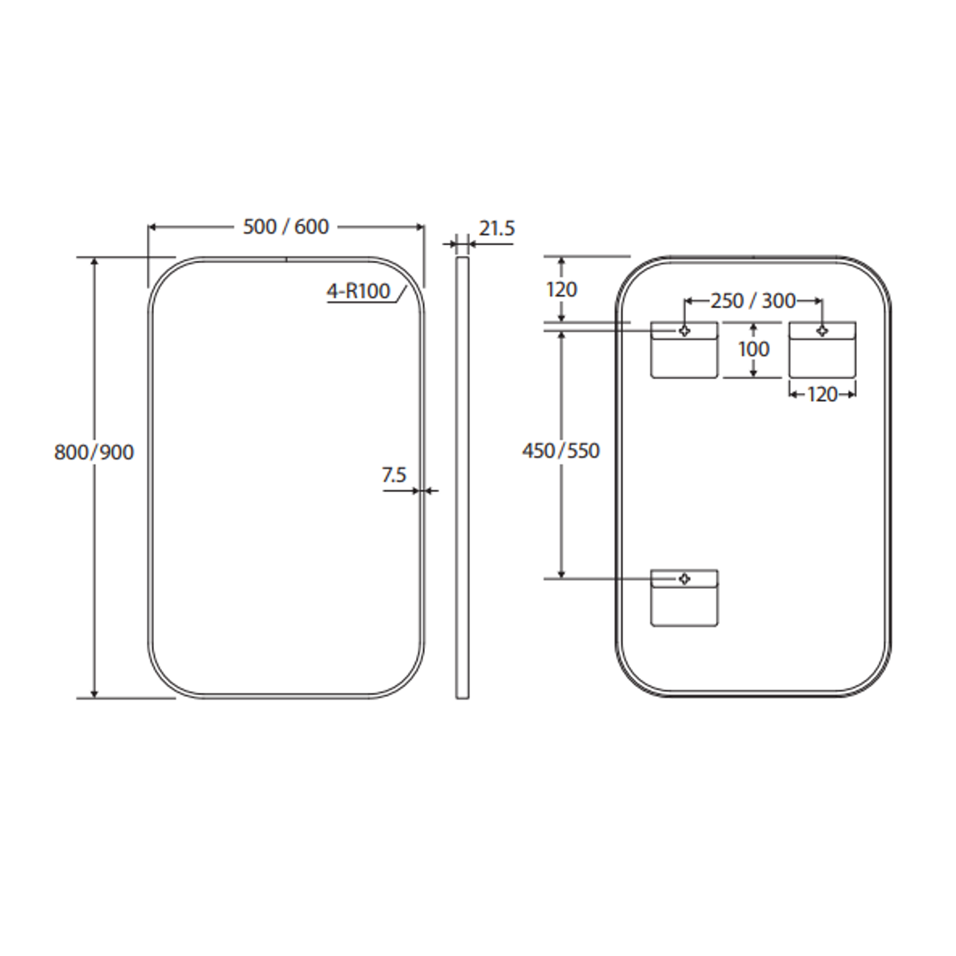 Fienza Tono Soft Square Framed Mirror 600 X 900Mm Matte Black