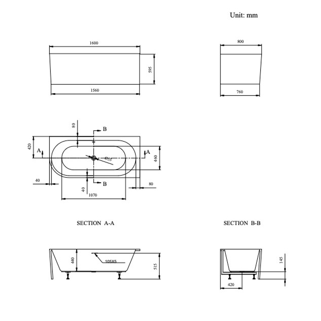 Linsol Florida 1600Mm Right Corner Bath With Overflow Gloss White