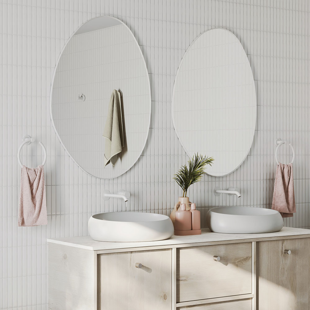 Fienza Pebble Framed Asymmetrical Mirror With Mounting Brackets 700X920mm Matte White