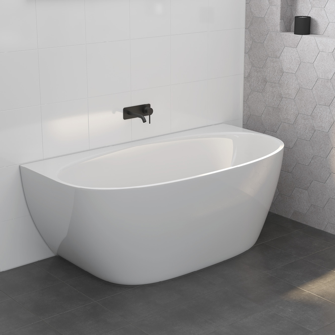 Fienza Keeto Back-To-Wall Acrylic Bath Gloss White 1500mm
