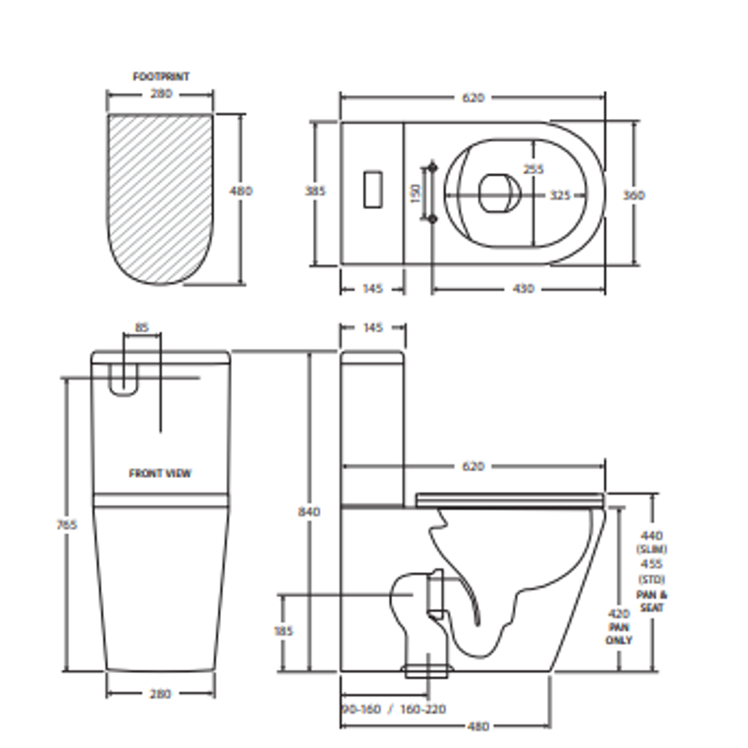 Fienza Aluca Tornado P-Trap Btw Toilet Suite 4 Star Rated 4.5/3L Thick Seat