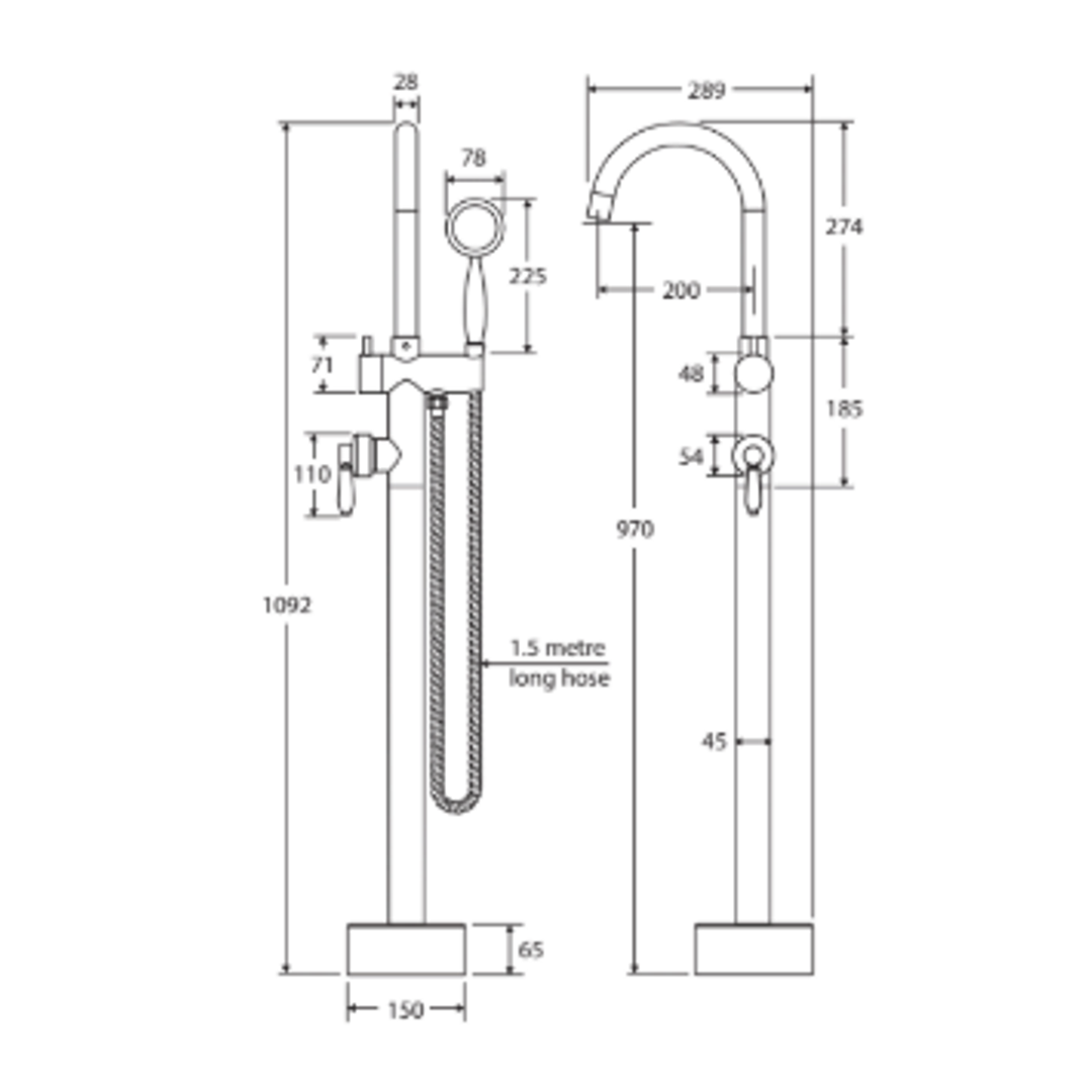 Fienza Eleanor Floor Mixer & Shower - Matte Black/Matte Black