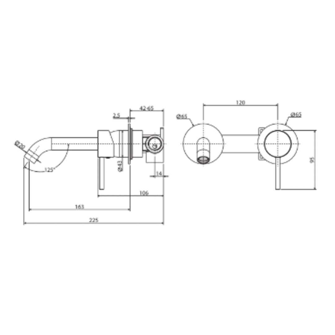 Fienza Kaya Basin/Bath Wall Mixer Set Round Plates 160mm Outlet - Urban Brass/Urban Brass
