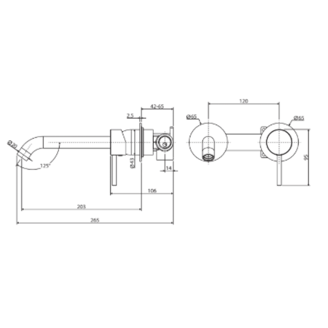 Fienza Kaya Basin/Bath Wall Mixer Set Round Plates 200Mm Outlet - Urban Brass/Urban Brass
