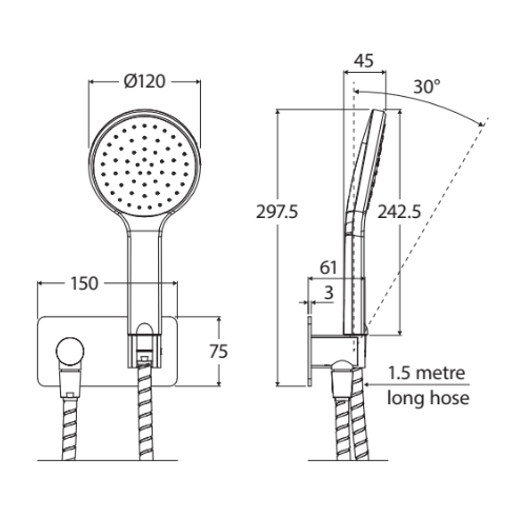 Fienza Kaya Hand Shower Rectangular Plates - Matte Black