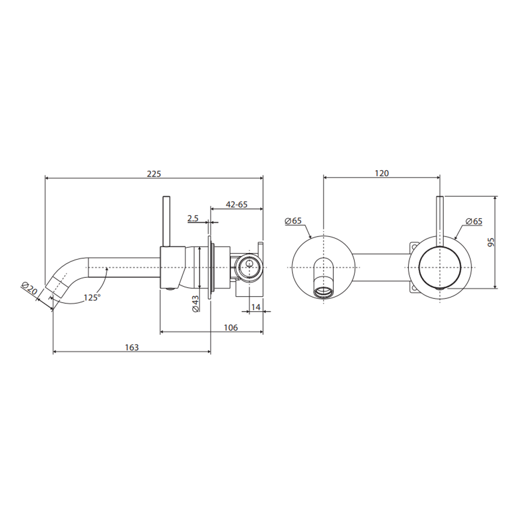 Fienza Kaya Up Basin/Bath Wall Mixer 160mm Outlet Set Round Plates - Gunmetal