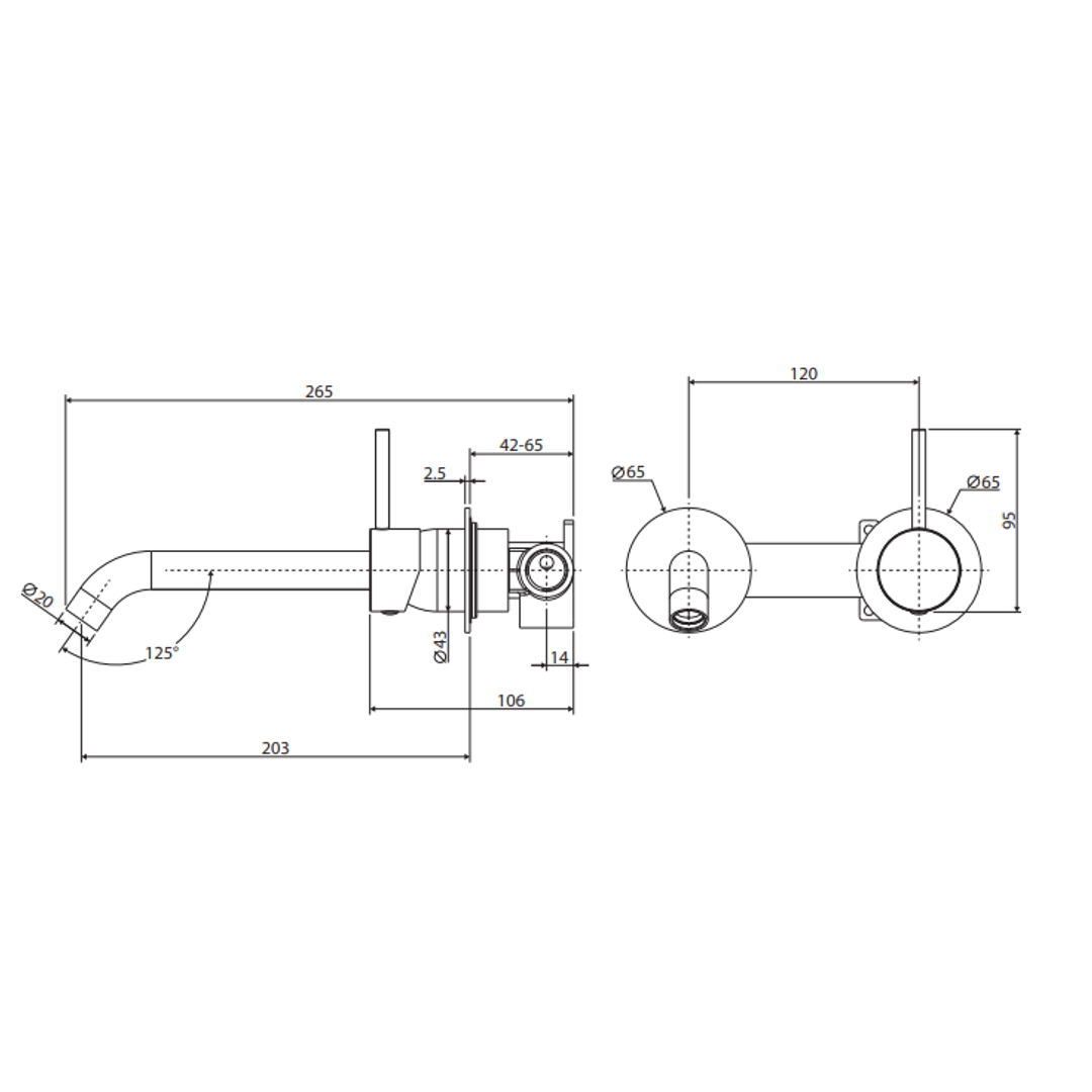 Fienza Kaya Up Basin/Bath Wall Mixer 200mm Outlet Set Round Plates - Matte Black/Matte Black