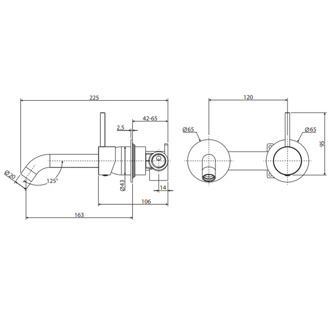 Fienza Kaya Up Basin/Bath Wall Mixer Set 160mm Outlet Set Rectangular Plate - Brushed Nickel/Brushed Nickel