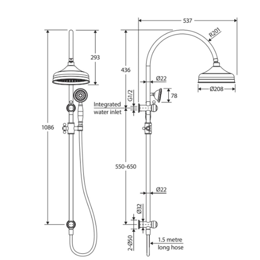 Fienza Lillian M/Funct Twin Shower Rail - Urban Brass
