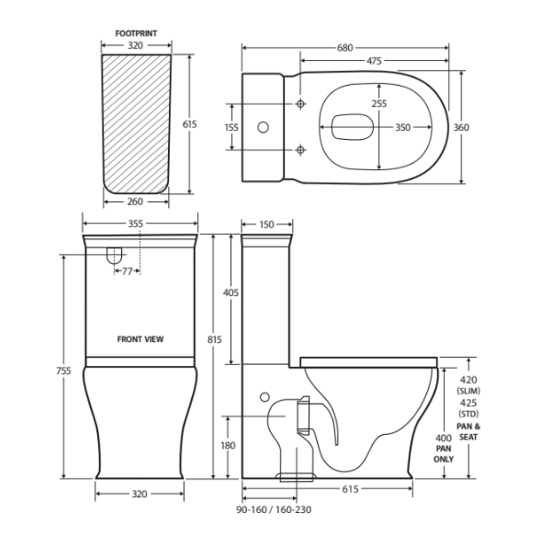 Fienza Lillian Tornado Btw Strap 90-160 R And T Flush 4 Star 4.5L/3L Thick Seat