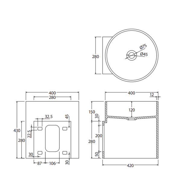 Fienza Livo Solid Surface Cylinder Wall Hung Basin
