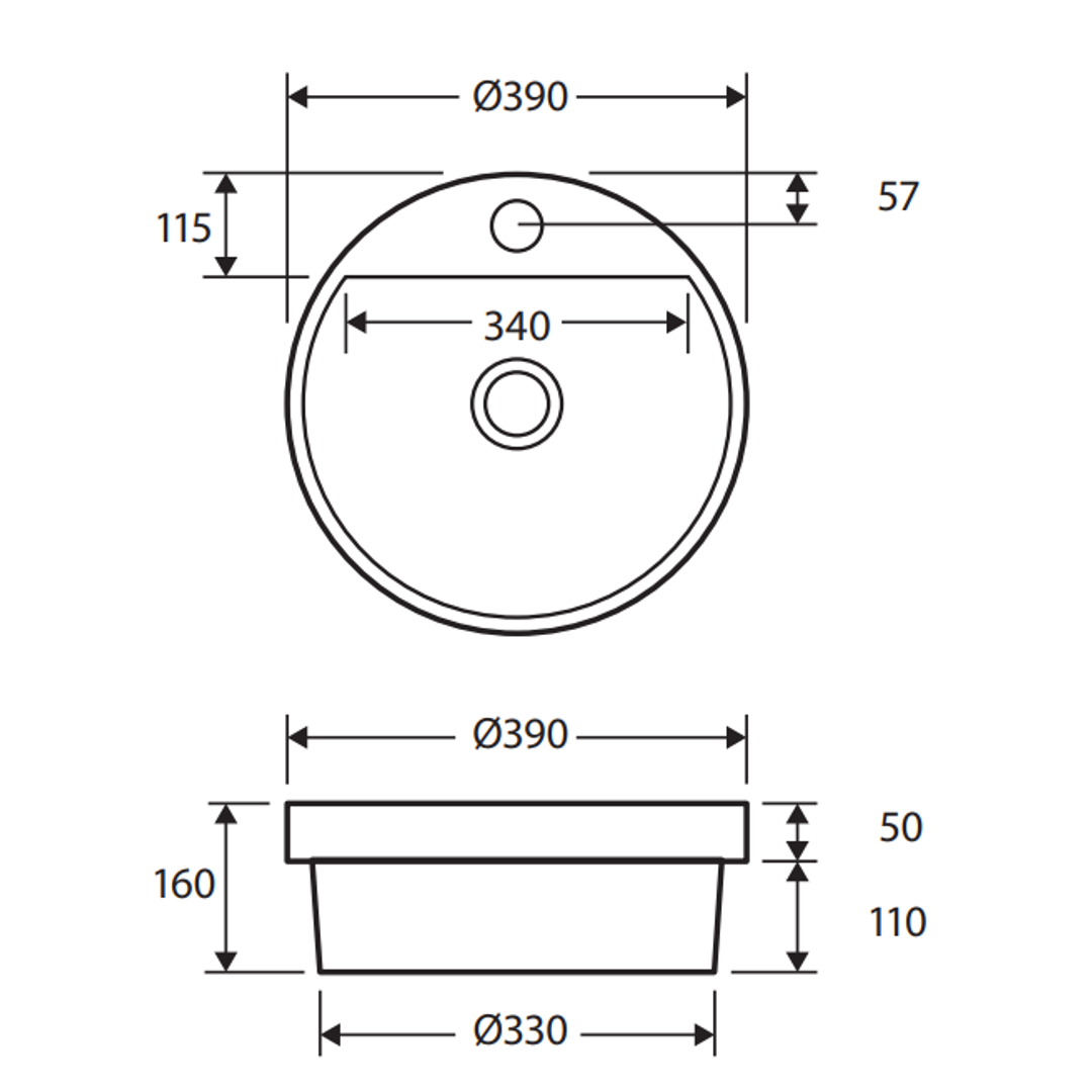 Fienza Reba Semi Inset Basin With 1 Tap Hole 390Mm
