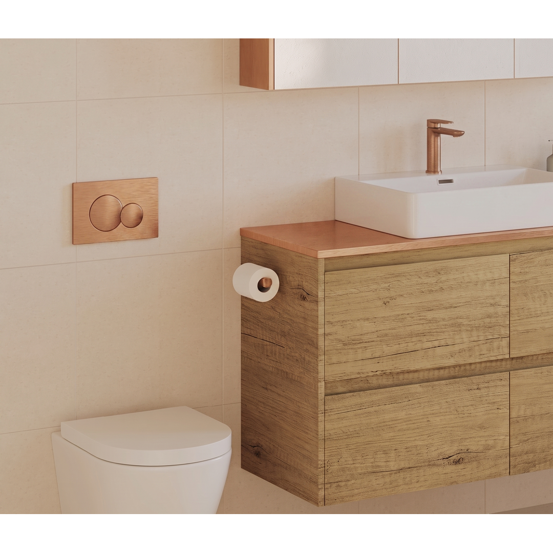 Fienza Sigma Brushed Copper Round Button Flush Plate Suits Geberit Sigma Cistern