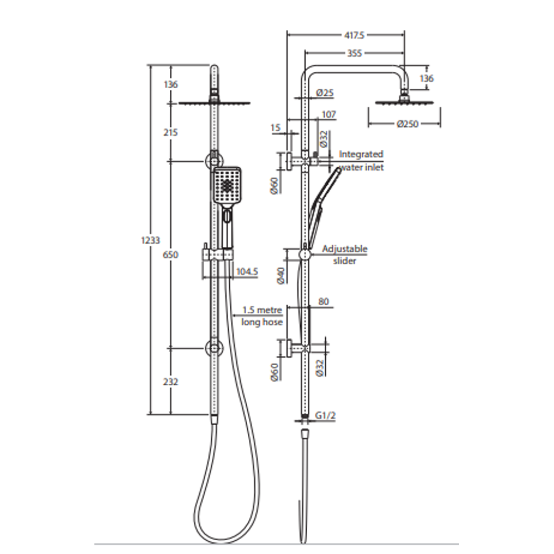 Fienza Tono Twin Shower Matte Black