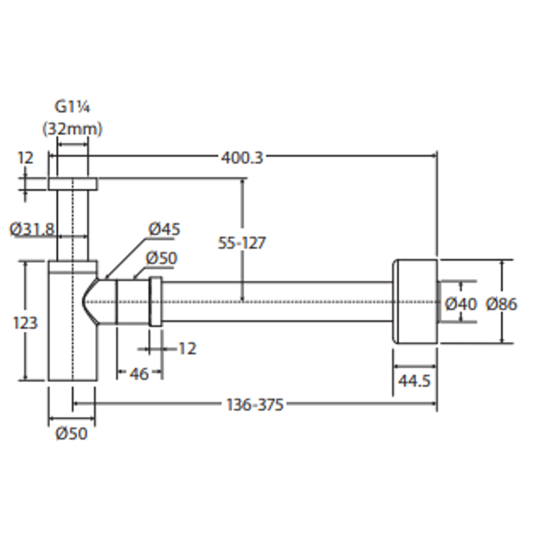 Fienza Universal Bottle Trap, Chrome