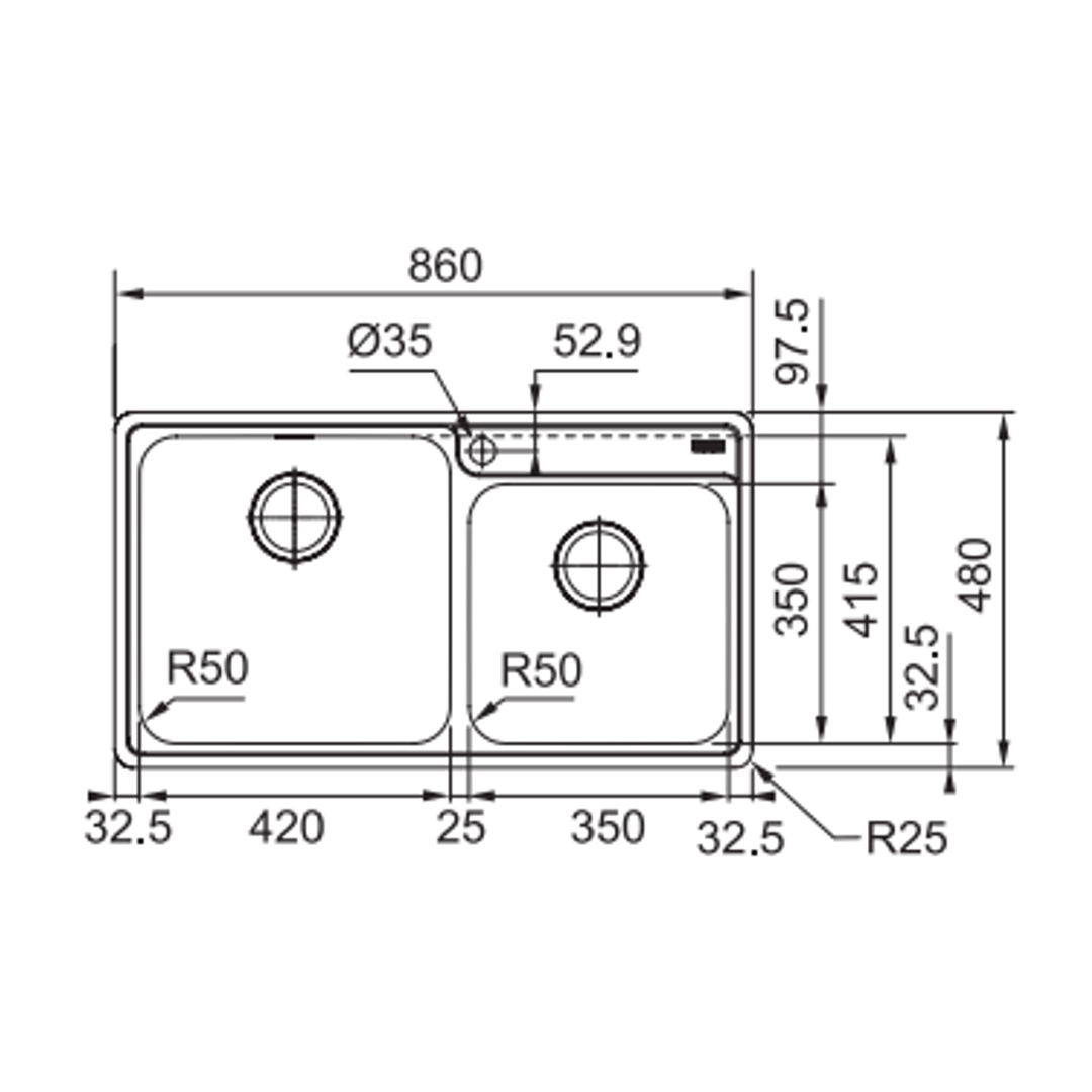 Franke Bell 1&1/2 Bowl Sink - Topmount Installation