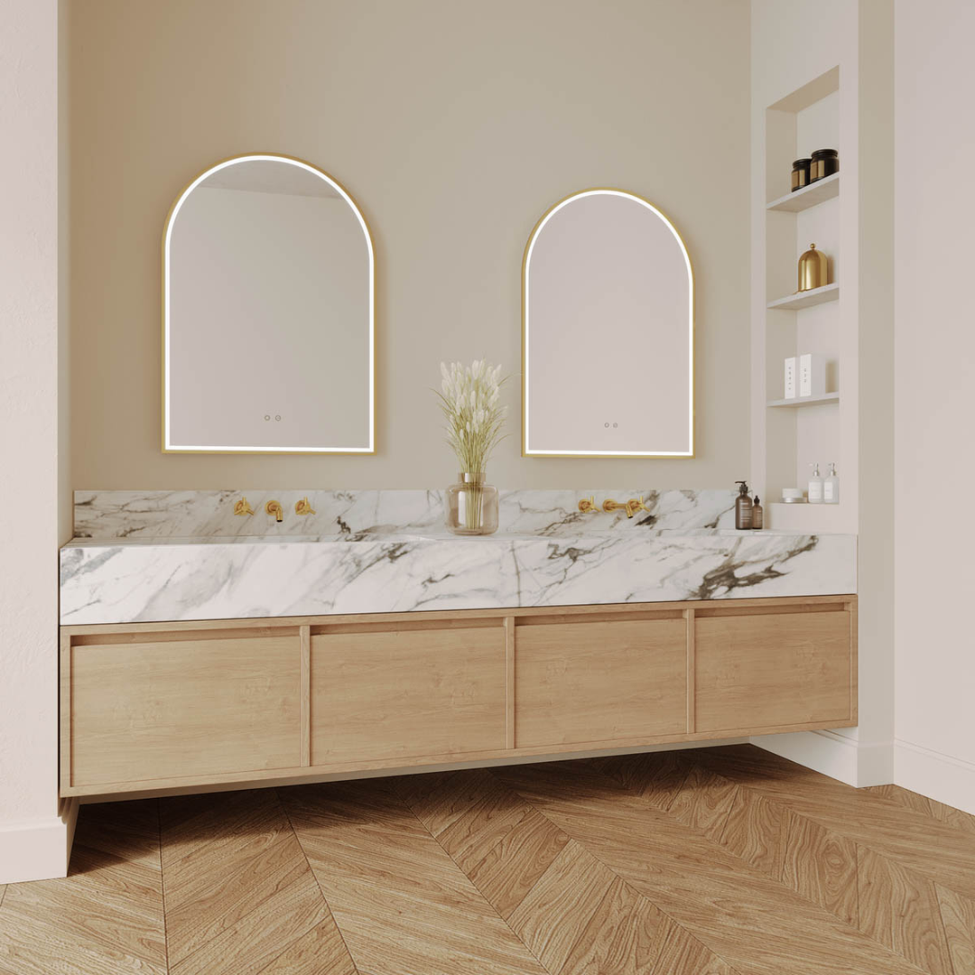 Remer Great Arch 700D Led Mirror Baltic Brass Frame With Mirage Magnifier